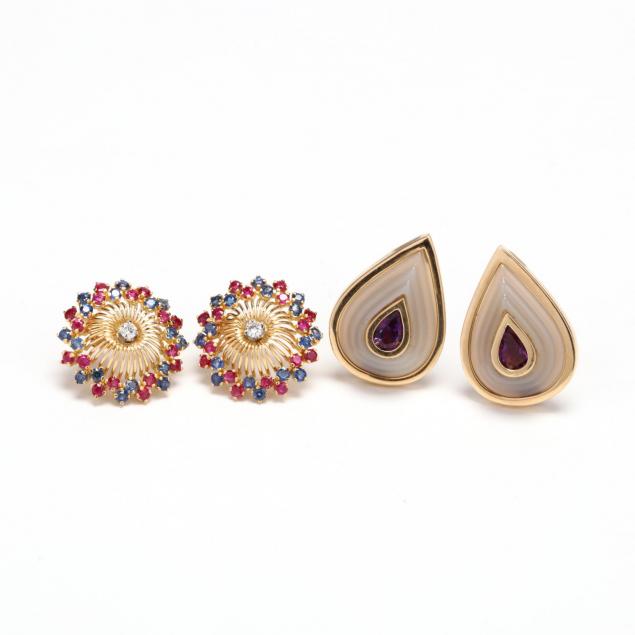 two-pairs-gem-set-earrings