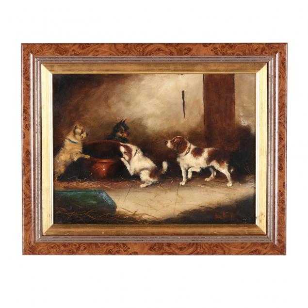 frank-cassell-english-19th-20th-century-three-terriers-and-a-spaniel