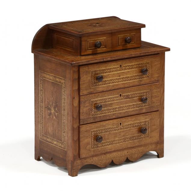 folky-inlaid-walnut-child-s-chest-of-drawers