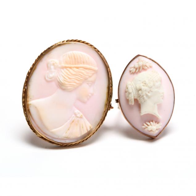 two-gold-and-coral-cameo-brooches