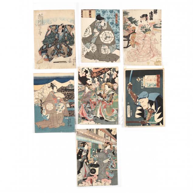 a-group-of-seven-woodblock-prints-by-utagawa-kunisada-toyokuni-iii