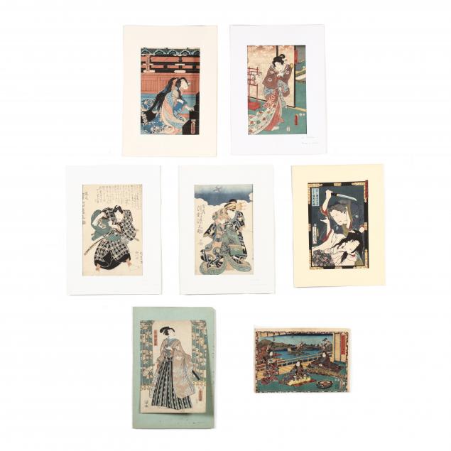 a-group-of-seven-woodblock-prints-by-utagawa-kunisada-toyokuni-iii
