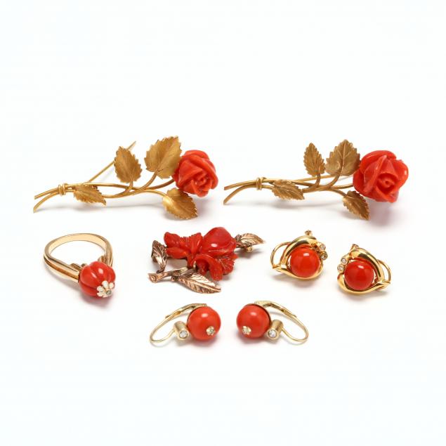 group-of-coral-and-diamond-jewelry