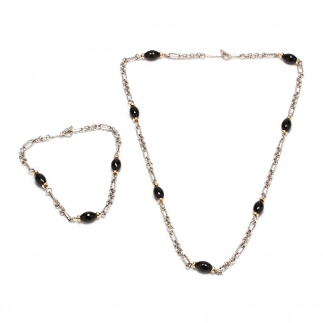 two-sterling-silver-18kt-gold-and-onyx-necklaces-david-yurman