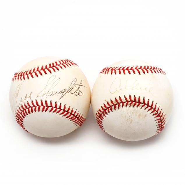 two-autographed-baseballs-al-kaline-and-enos-slaughter