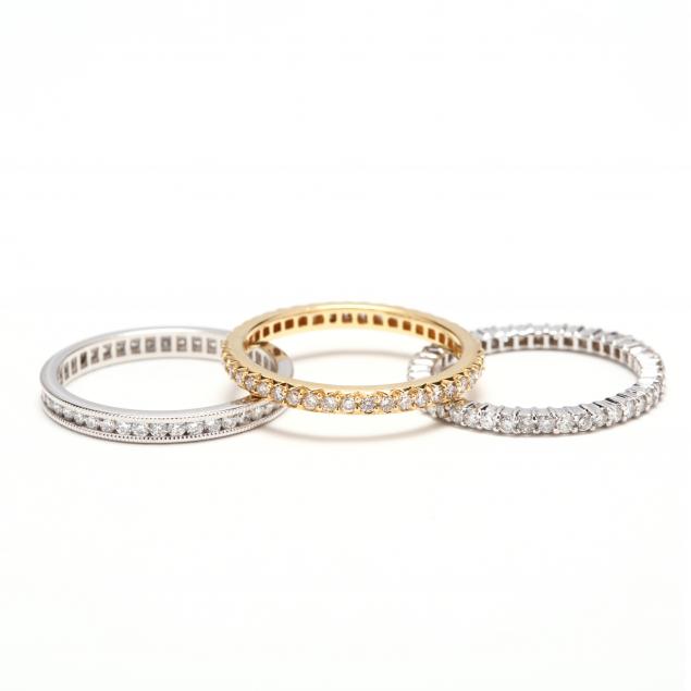 three-18kt-gold-and-diamond-eternity-bands