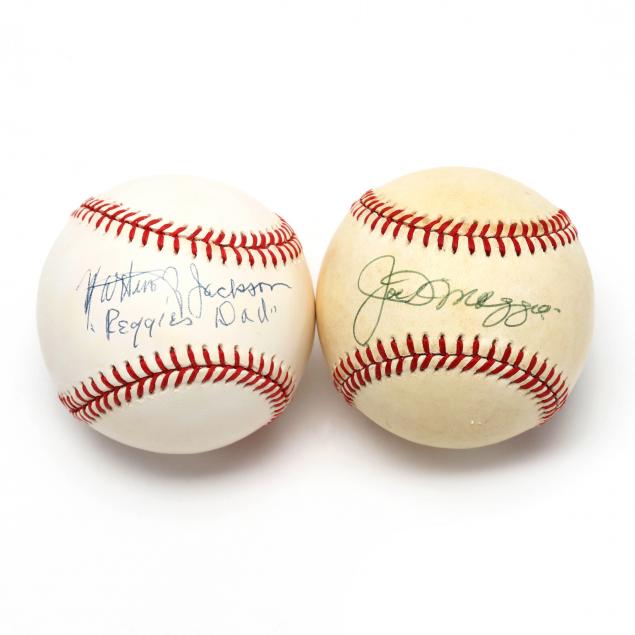 two-autographed-baseballs-martinez-jackson-and-joe-dimaggio