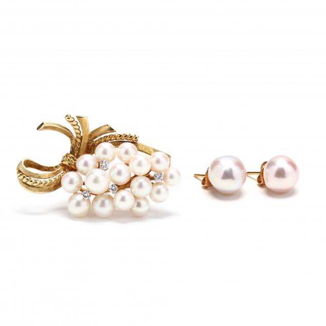 18kt-gold-pearl-and-diamond-brooch-pearl-earrings