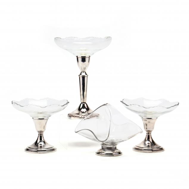 four-vintage-glass-and-sterling-silver-tablewares