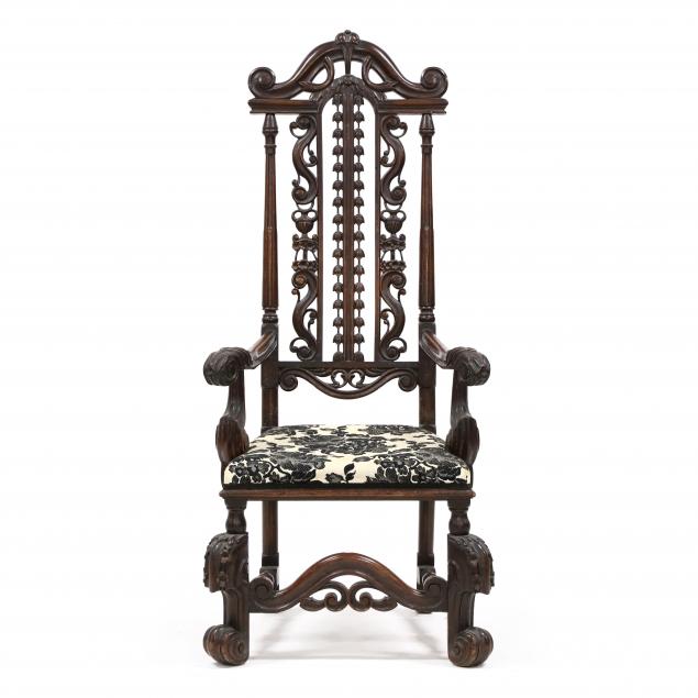 spanish-style-carved-walnut-hall-chair