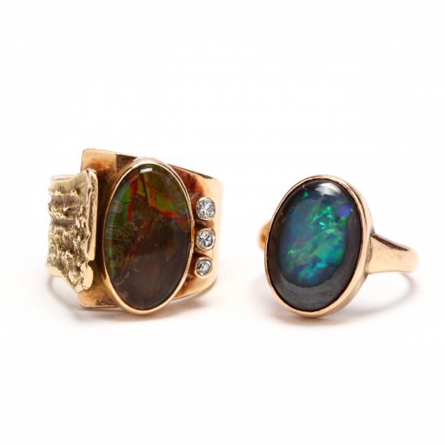 two-14kt-gold-and-gemstone-rings