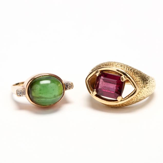 two-gold-and-gemstone-rings