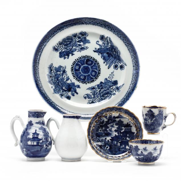 a-group-of-chinese-export-blue-and-white-porcelain-with-gilt
