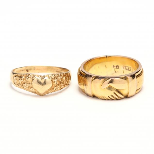a-gold-claddagh-wedding-band-and-a-gold-heart-motif-band