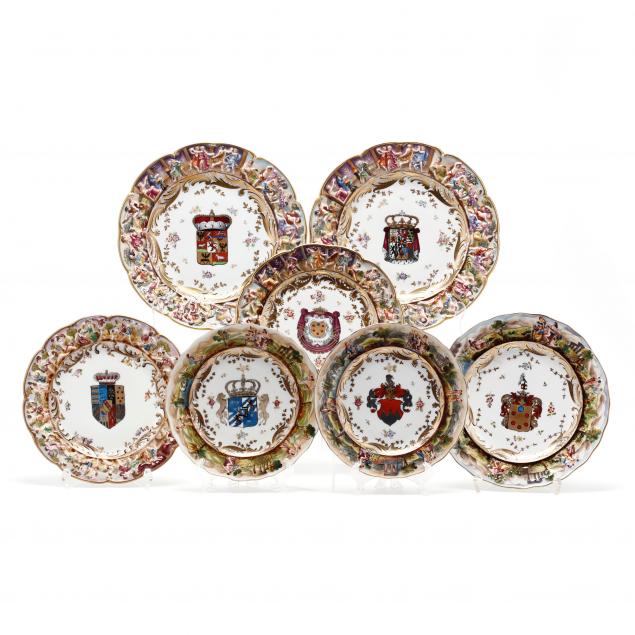 seven-antique-capodimonte-porcelain-armorial-plates