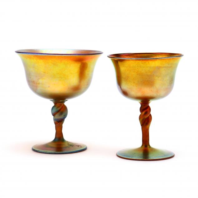 two-steuben-aurene-art-glass-stems