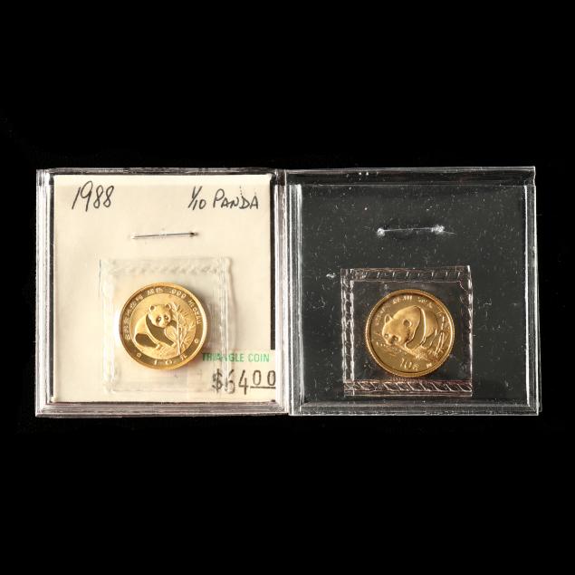 two-chinese-10-yuan-1-10-oz-999-gold-panda-coins