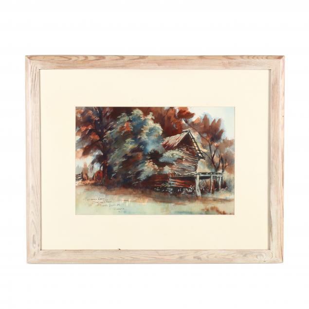 framed-watercolor-of-a-bahama-nc-tobacco-barn