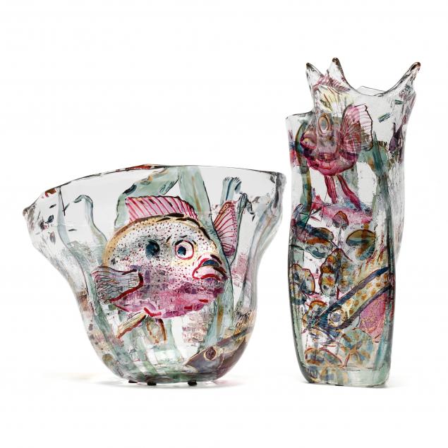 anthony-corradetti-md-two-fish-themed-art-glass-vases