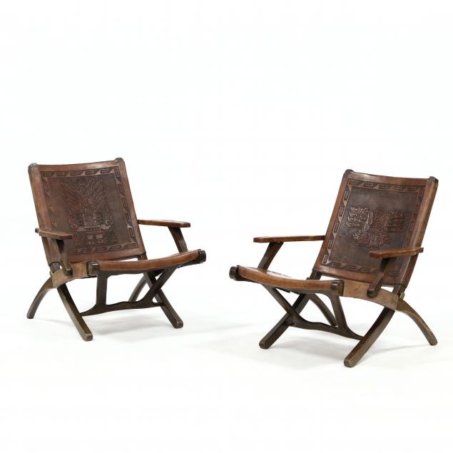 pair-of-south-american-embossed-leather-folding-chairs
