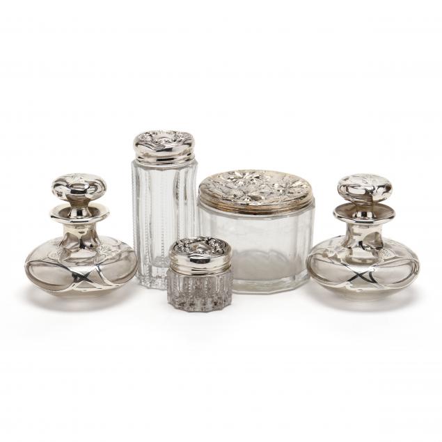 six-sterling-silver-glass-dresser-jars-and-bottles