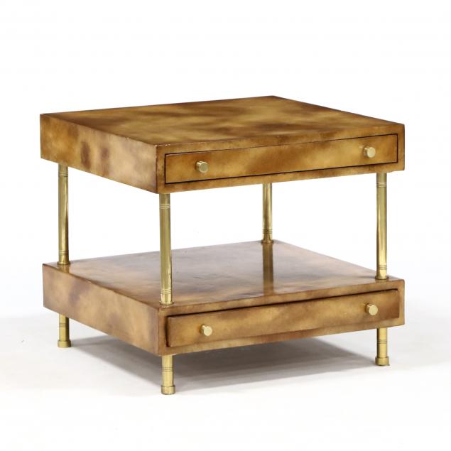 modern-history-vellum-wrapped-two-drawer-side-table