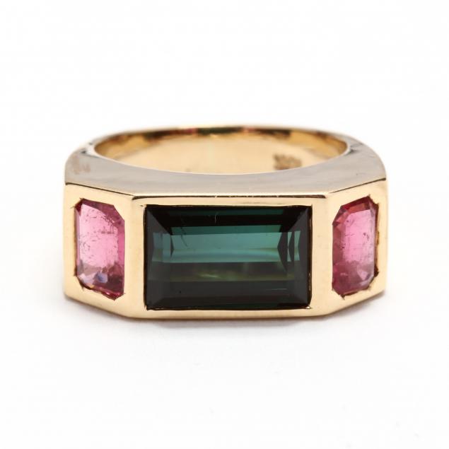 18kt-gold-green-and-pink-tourmaline-ring-signed