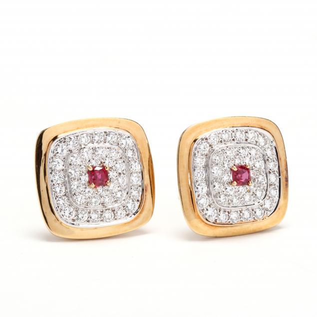18kt-bi-color-gold-ruby-and-diamond-earrings-signed