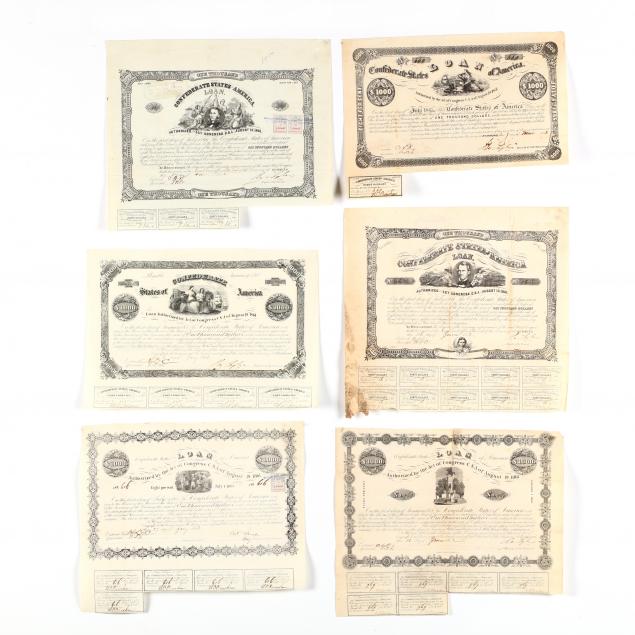 six-confederate-1000-bonds-act-of-august-19-1861