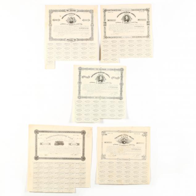 five-confederate-1000-bonds-act-of-august-19-1861