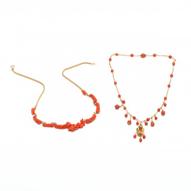 two-gold-and-coral-necklaces