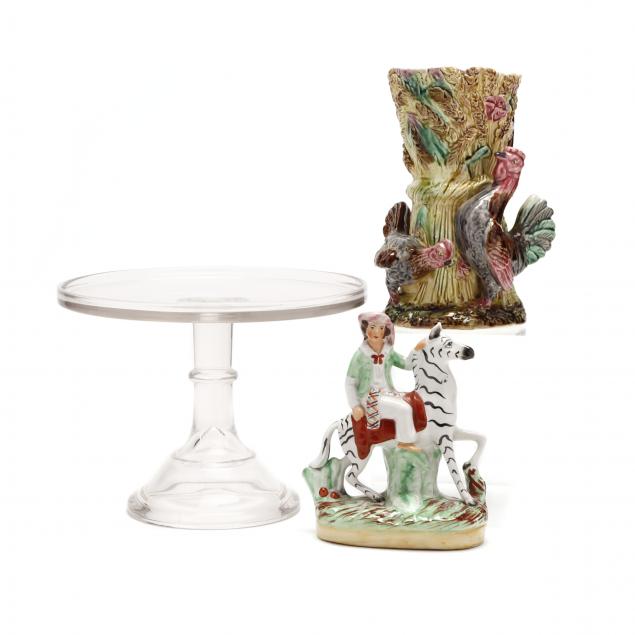 antique-staffordshire-figure-majolica-pitcher-and-cake-pedestal