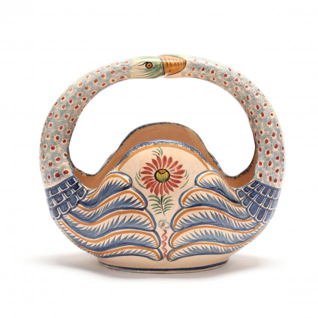 french-faience-quimper-double-swan-basket