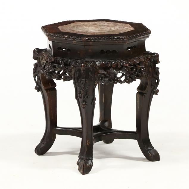 chinese-carved-wood-marble-top-low-table