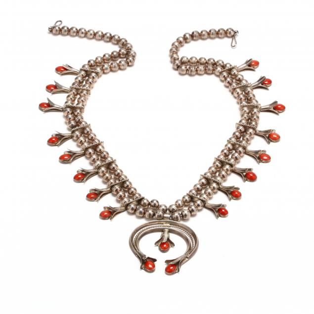 southwestern-silver-and-coral-squash-blossom-necklace