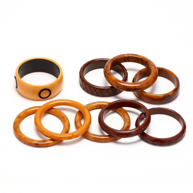 nine-brown-and-tan-bakelite-bangles