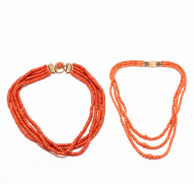 two-mult-strand-gold-and-coral-necklaces