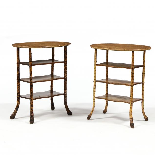 two-similar-english-burnt-bamboo-side-tables