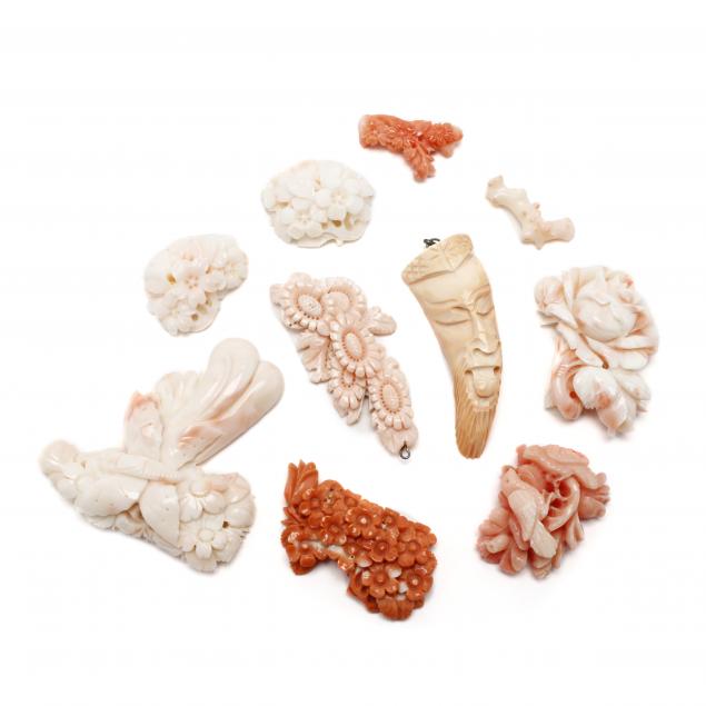 ten-carved-coral-pendants-loose-stones