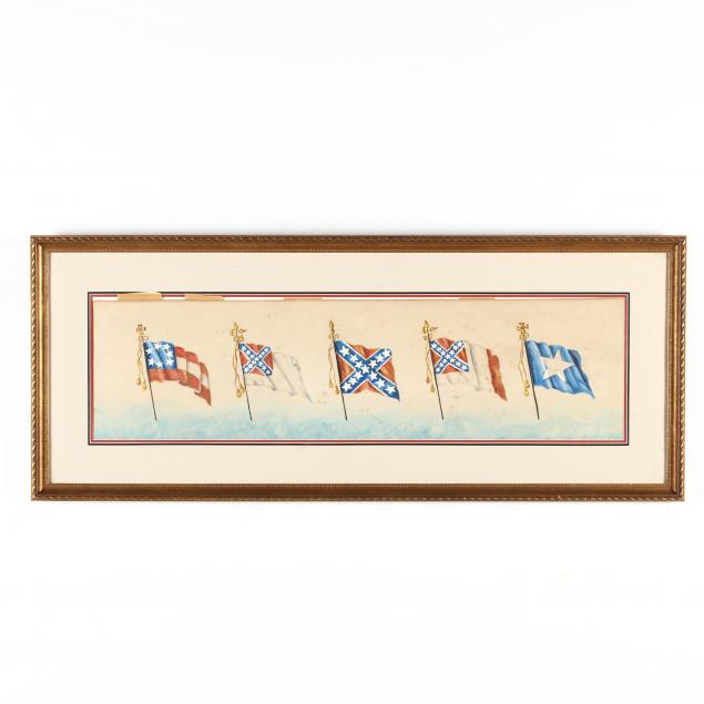 an-antique-watercolor-painting-of-five-confederate-flags