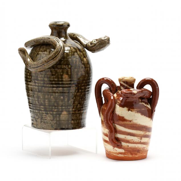 western-nc-folk-pottery-two-snake-jugs