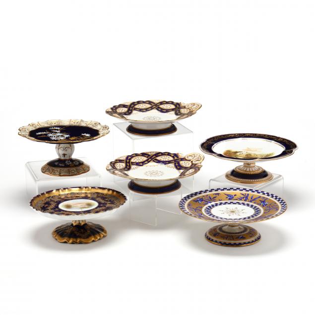 six-antique-cobalt-gilt-decorated-cake-stands