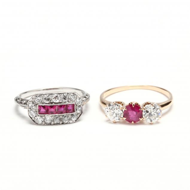two-antique-ruby-and-diamond-rings