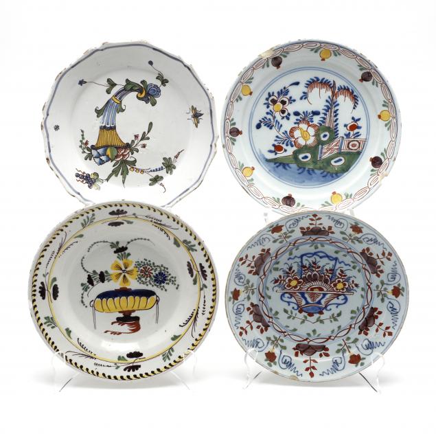 four-shallow-dutch-delft-polychrome-bowls