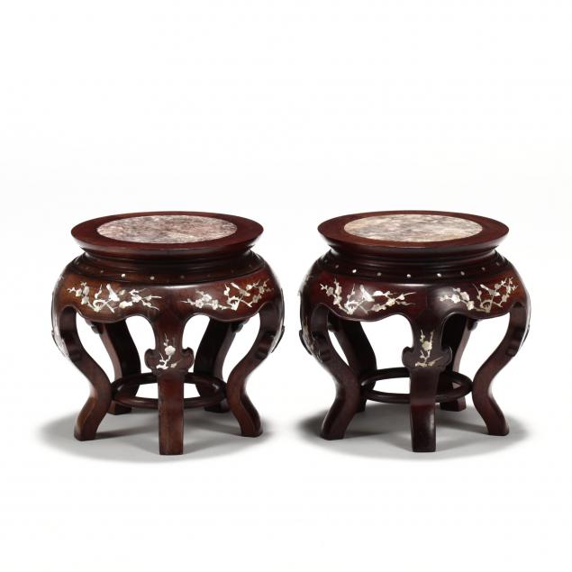 a-pair-of-chinese-carved-wooden-stools-with-mother-of-pearl-inlay-and-marble-tops