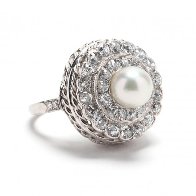 14KT White Gold, Pearl, and Diamond Ring (Lot 2093 - Estate Jewelry ...