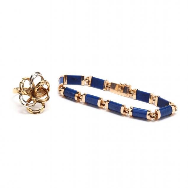 an-18kt-bicolor-ring-and-a-14kt-lapis-bracelet