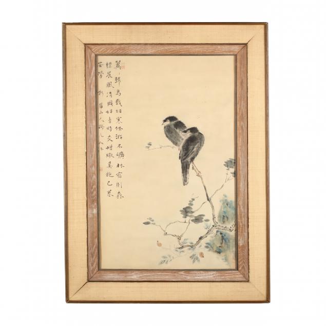a-chinese-hand-colored-print-of-two-black-ravens