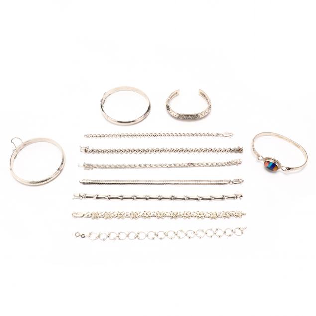 a-collection-of-eleven-sterling-bracelets
