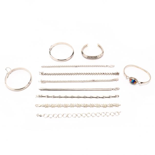 a-collection-of-eleven-sterling-bracelets